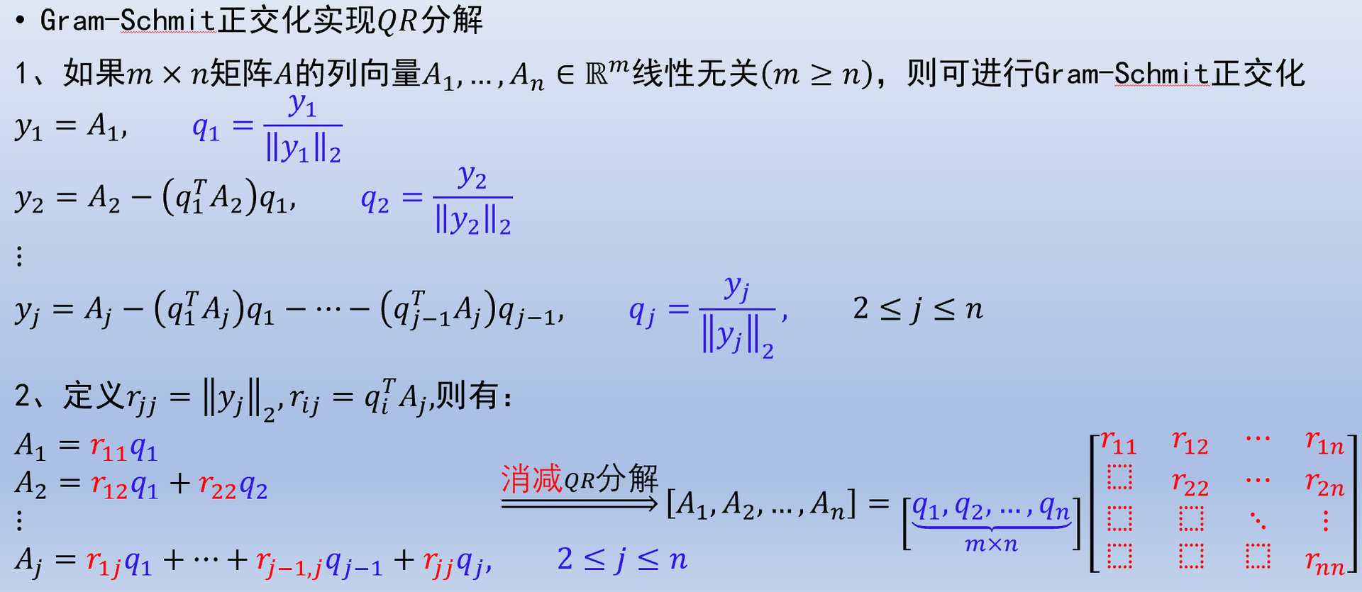 Gram-Schmit 正交化实现消减 QR 分解